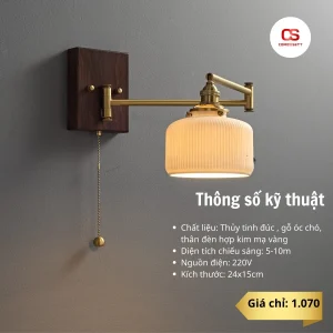 Đèn gắn tường phong cách cổ điển, đèn đọc sách, đèn ngủ tối giản sang trọng