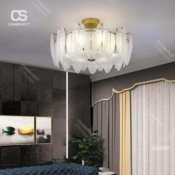 Đèn Thả Trần Lông Vũ Xòe Đẹp Sang Trọng Trang Trí Phòng Ngủ Phòng Khách