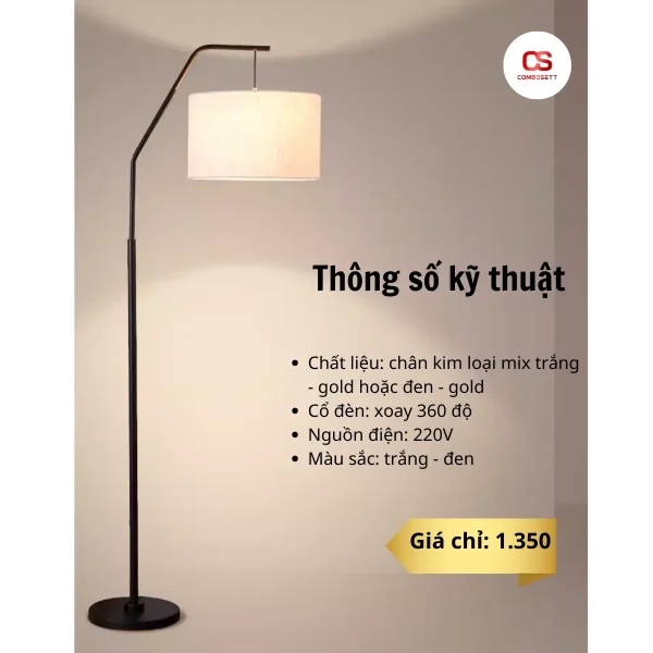 Đèn cây đứng phong cách Bắc Âu tối giản chao vải Linen (vải lanh) thân thiện môi trường