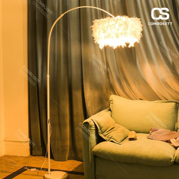 Đèn Sàn Lông Vũ Mạ Vàng Nghệ Thuật 3 Chế Độ Màu Trang Trí  Sofa, Đọc Sách, Phòng Ngủ - Hình ảnh 2