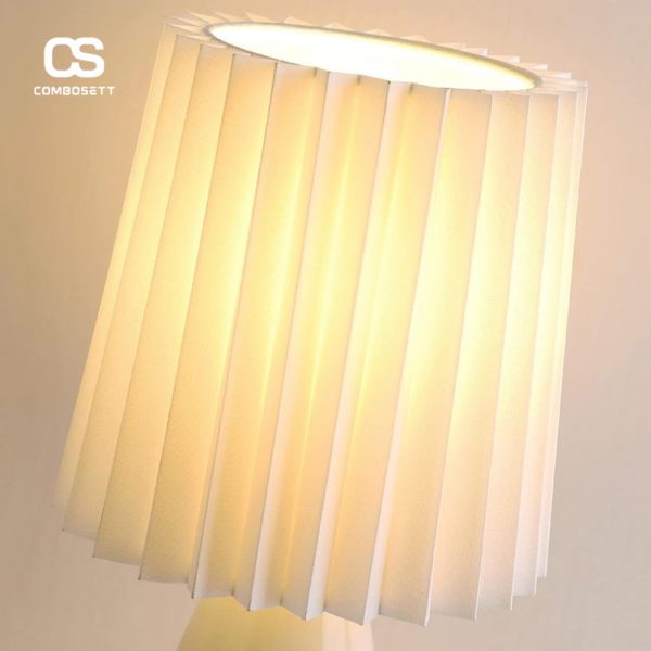 Đèn Bàn Hồng Dạ Quang Bằng Gốm Chao Đèn Xếp Li Bằng Vải Đèn Để Bàn, Đèn Ngủ, Đèn Văn Phòng - Hình ảnh 8