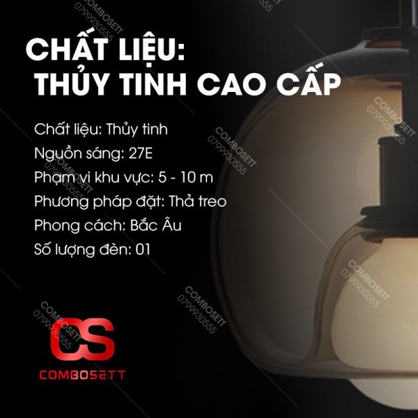 Đèn Chùm Thả Trần Thủy Tinh Chụp Tròn Bắc Âu Độc Đáo - Ảnh 8