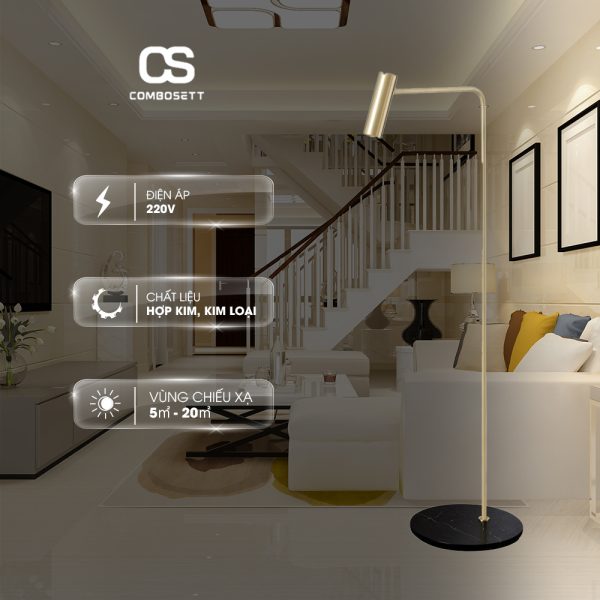 Đèn Sàn Thép Không Gỉ Mạ Vàng Decor Phòng Đèn Sợi Đốt 5W - Ảnh 3
