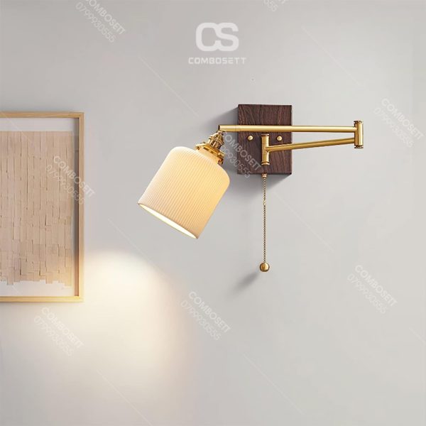 Đèn Gắn Tường Gỗ Óc Chó Đèn Led Chao Sứ Decor Đầu Giường Phòng Ngủ, Đèn Tường Đọc Sách - Ảnh 8