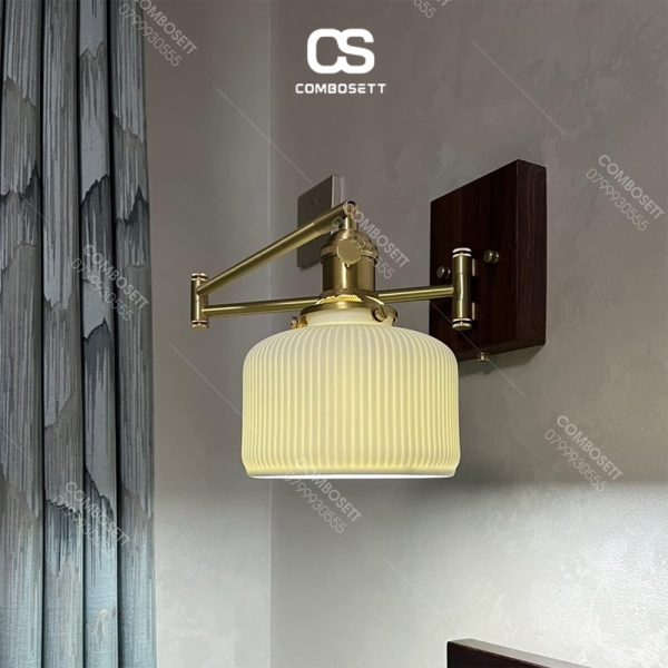 Đèn Gắn Tường Gỗ Óc Chó Đèn Led Chao Sứ Decor Đầu Giường Phòng Ngủ, Đèn Tường Đọc Sách - Ảnh 7