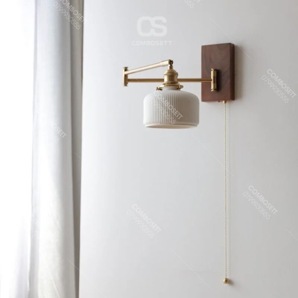 Đèn Gắn Tường Gỗ Óc Chó Đèn Led Chao Sứ Decor Đầu Giường Phòng Ngủ, Đèn Tường Đọc Sách - Ảnh 6