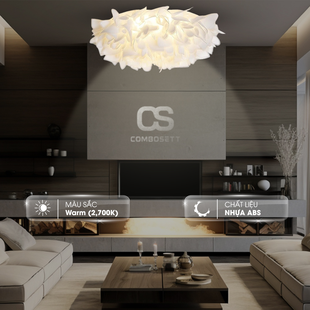 Đèn Ốp Trần Hình Hoa Sứ Trắng Phòng Khách Phong Cách Bắc Âu, Đèn Ốp Trần Led Cánh Hoa - Ảnh 3