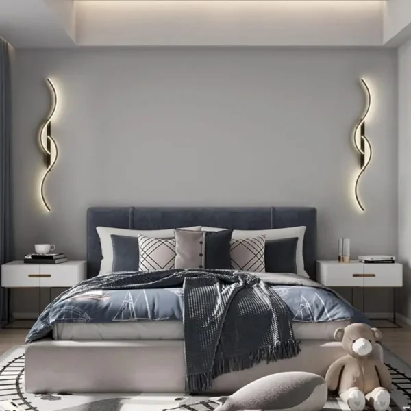 Đèn decor vách tivi, đèn tường cảm hứng đường tuyến tính toán học 2 màu chao đèn vàng đen uốn lượn decor trang trí - Ảnh 3