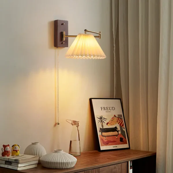 (3 chế độ AS) Đèn gắn tường gỗ óc chó đèn LED 13W chao sứ cổ điển cao cấp decor đầu giường phòng ngủ, đèn tường đọc sách – SKU 5089 - Hình ảnh 5