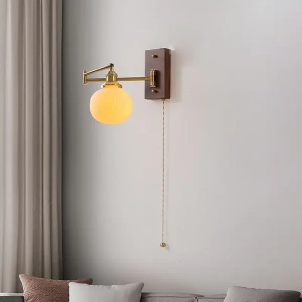 (3 chế độ AS) Đèn gắn tường gỗ óc chó đèn LED 13W chao sứ cổ điển cao cấp decor đầu giường phòng ngủ, đèn tường đọc sách – SKU 5089 - Hình ảnh 6