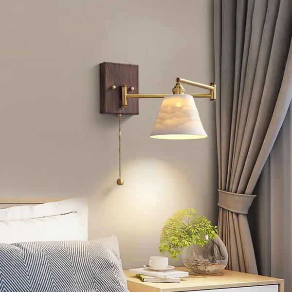 (3 chế độ AS) Đèn gắn tường gỗ óc chó đèn LED 13W chao sứ cổ điển cao cấp decor đầu giường phòng ngủ, đèn tường đọc sách – SKU 5089 - Hình ảnh 7