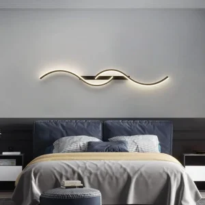 Đèn decor vách tivi, đèn tường cảm hứng đường tuyến tính toán học 2 màu chao đèn vàng đen uốn lượn decor trang trí