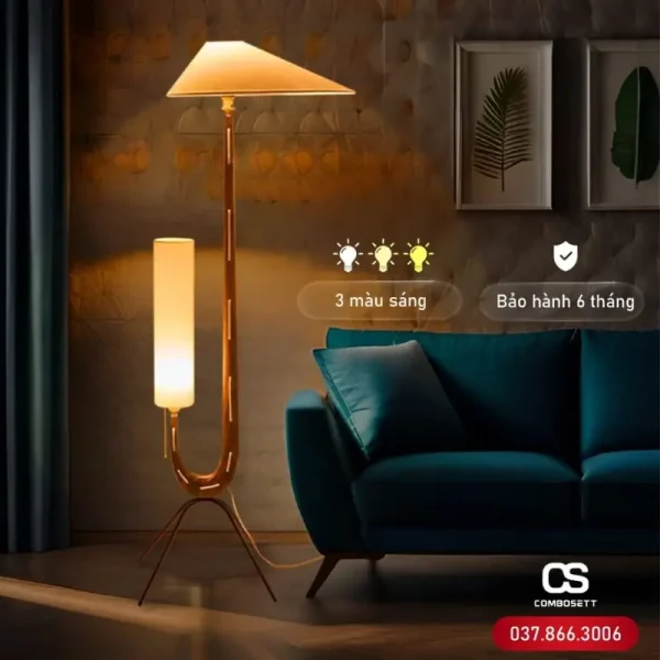 Đèn sàn, đèn cây đứng thân gỗ óc chó phong cách Bắc Âu - Ảnh 7
