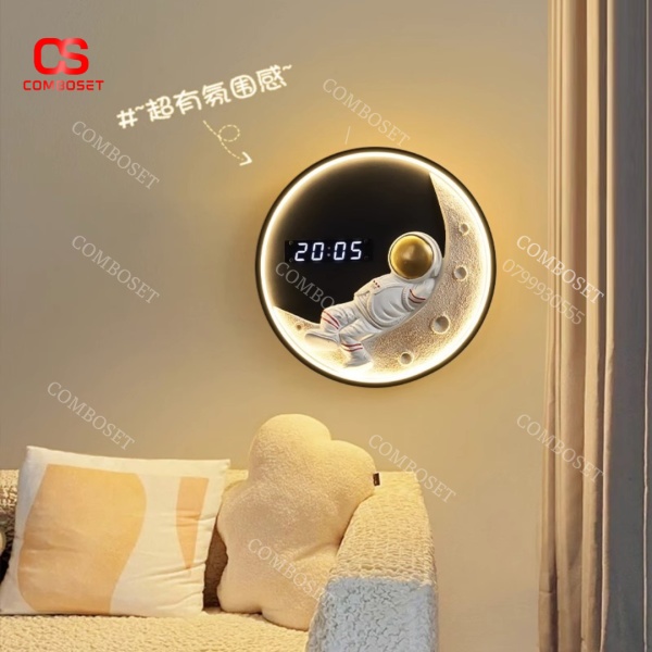 Đồng Hồ Led Phi Hành Gia Mặt Trăng, Đèn Tường Phòng Khách/ Phòng Ngủ Đầu Giường Cho Bé