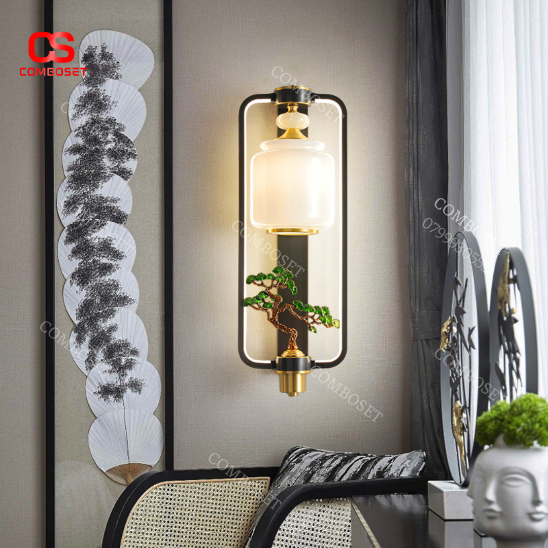 Đèn tường đồng phong cách Á Đông decor không gian phòng khách