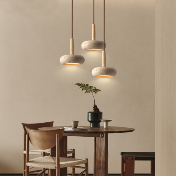 Đèn Thả Trần Đá Tự Nhiên Wabi-Sabi Phong Cách Nhật Bản, Đèn Chùm Gỗ Hiện Đại Hình Tròn Decor Phòng Khách/Phòng Ngủ - Hình ảnh 7