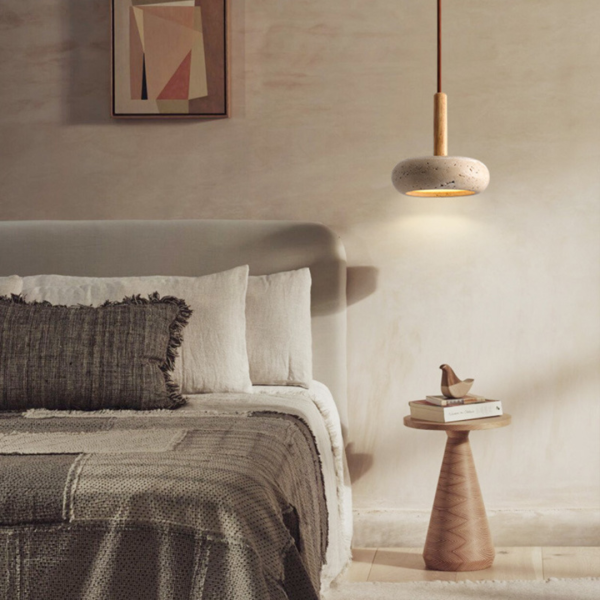 Đèn Thả Trần Đá Tự Nhiên Wabi-Sabi Phong Cách Nhật Bản, Đèn Chùm Gỗ Hiện Đại Hình Tròn Decor Phòng Khách/Phòng Ngủ - Hình ảnh 6