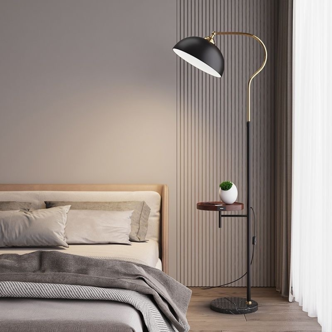 Đèn sàn kết hợp bàn chao bán nguyệt decor không gian phòng ngủ