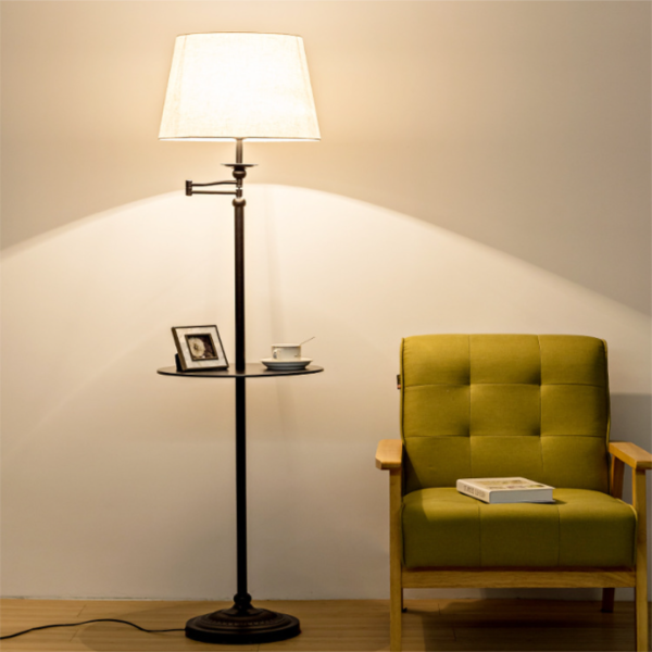 Đèn Sàn Led Kết Hợp Bàn Cafe, Đèn Cây Led Cao Cấp Chỉnh Xoay Gấp Chụp Vải Trang Trí Phòng Ngủ/ Phòng Khách - Hình ảnh 4