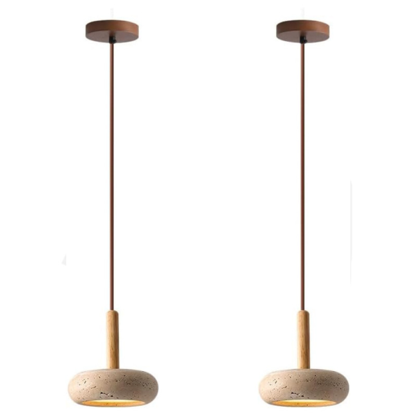 Đèn Thả Trần Đá Tự Nhiên Wabi-Sabi Phong Cách Nhật Bản, Đèn Chùm Gỗ Hiện Đại Hình Tròn Decor Phòng Khách/Phòng Ngủ - Hình ảnh 4