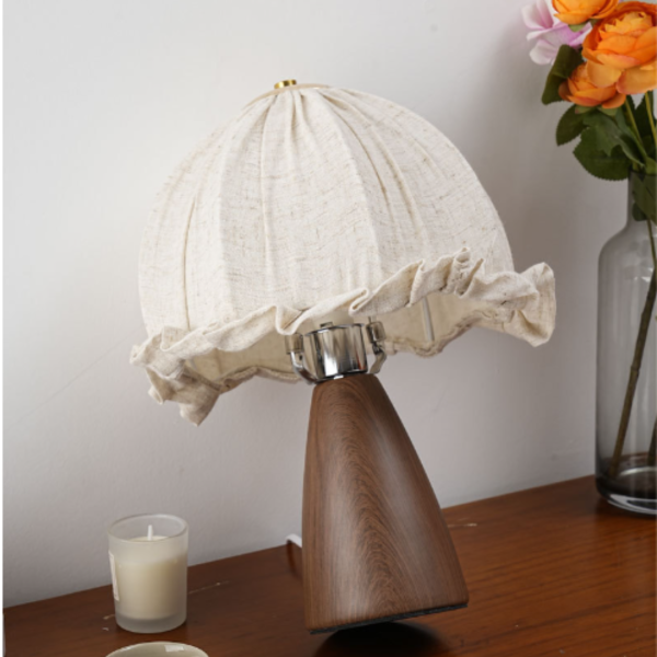 Đèn Bàn Gỗ Óc Chó Chao Vải Phong Cách Pháp Retro, Đèn Bàn Decor 3 Chế Độ Màu - Hình ảnh 3