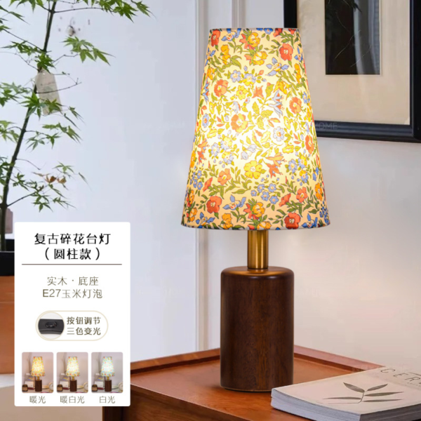 Đèn Bàn Cổ Điển Chao Vải Hoa, Đèn Bàn Retro 3 Chế Độ Màu Deocr Phòng Khách/Phòng Ngủ/ Bàn Học - Ảnh 4