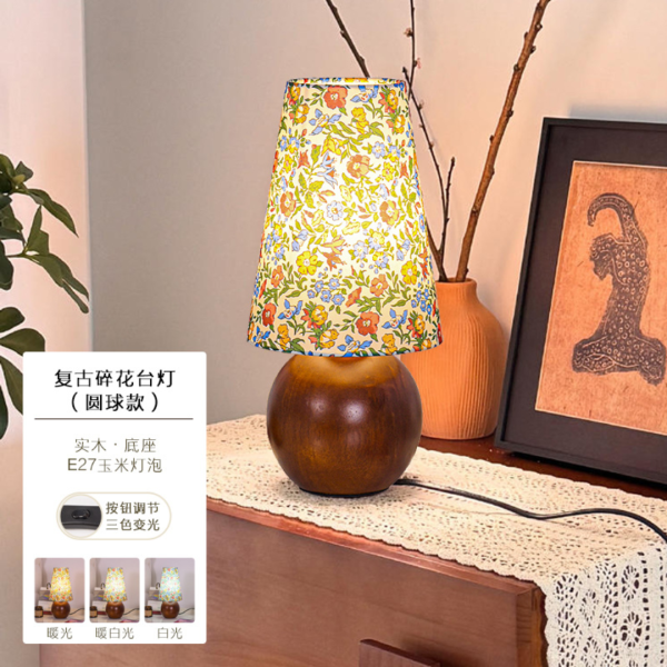 Đèn Bàn Cổ Điển Chao Vải Hoa, Đèn Bàn Retro 3 Chế Độ Màu Deocr Phòng Khách/Phòng Ngủ/ Bàn Học - Ảnh 3