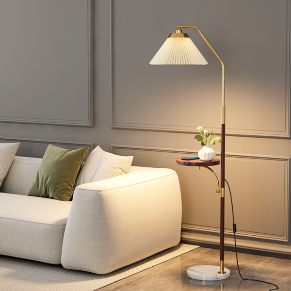 Đèn Cây Đứng Có Sạc Không Dây Chao Vải Xếp Ly 3 Chế Độ Tối Giản Hiện Đại - Hình ảnh 2