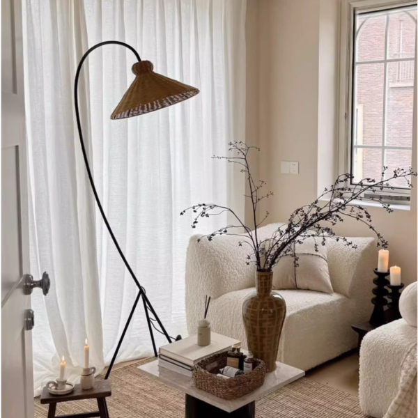 Đèn Sàn 3 Chân Chao Nón Phong Cách Wabi-Sabi, Đèn Đứng Cổ Điển Decor Nhiều Không Gian - Hình ảnh 3