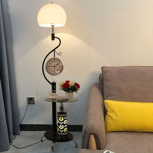 Đèn Sàn Chụp Tròn Kết Hợp Đồng Hồ Bàn Cafe Điệu Nghệ Cổ Điển Chạm Khắc Tinh Xảo - Hình ảnh 3