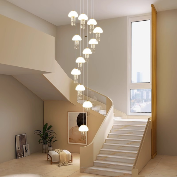 Đèn Thả Trần Sứa Biển, Đèn Cầu Thang Xoắn Ốc Nghệ Thuật Decor Không Gian Sang Trọng - Hình ảnh 7
