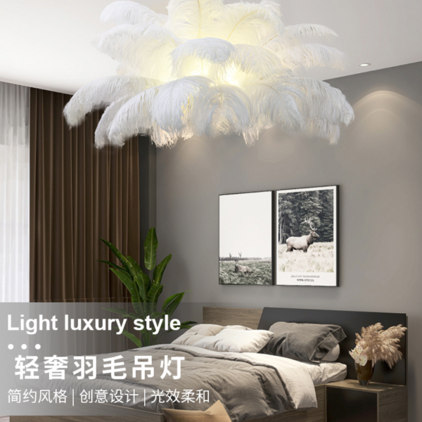 Đèn Thả Trần Lông Vũ Đèn Chùm Lông Vũ Hiện Đại 2 Chế Độ Màu Decor Phòng Khách/Khách Sạn - Hình ảnh 7