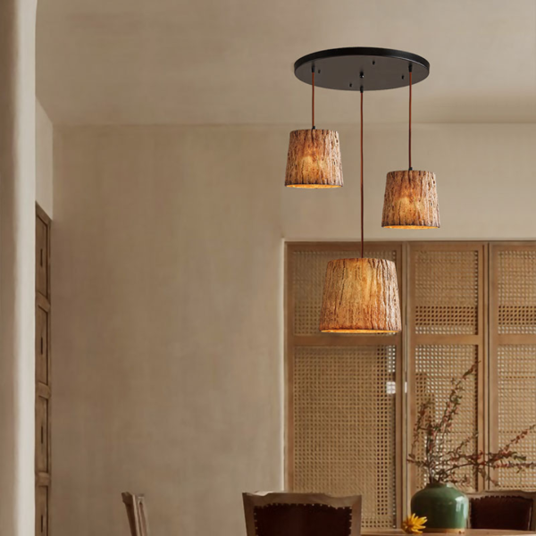 Đèn Chùm Giả Gỗ Nhật Bản Phong Cách WaBi-Sabi Decor Nhiều Không Gian - Hình ảnh 6