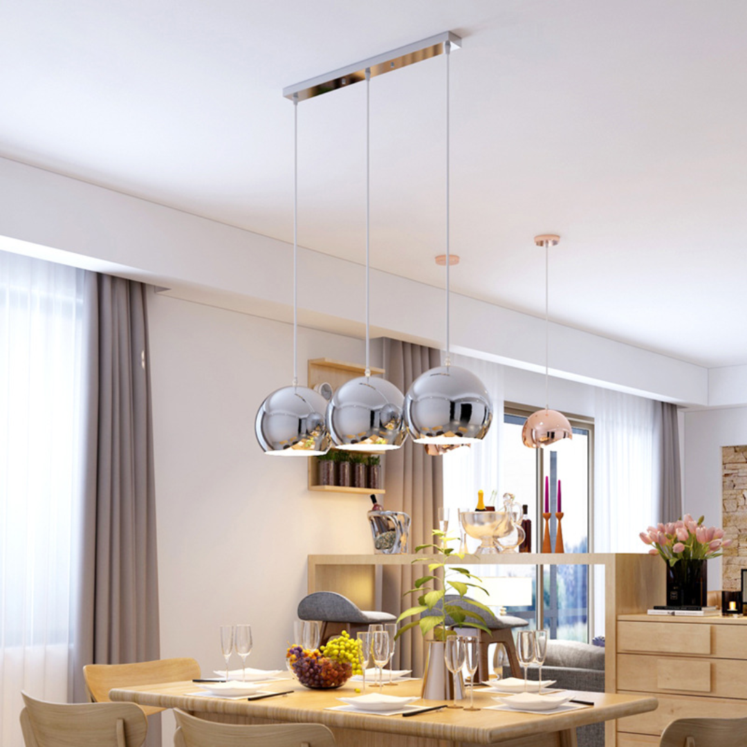 Đèn thả trần hình học phủ bạc decor không gian phòng ăn