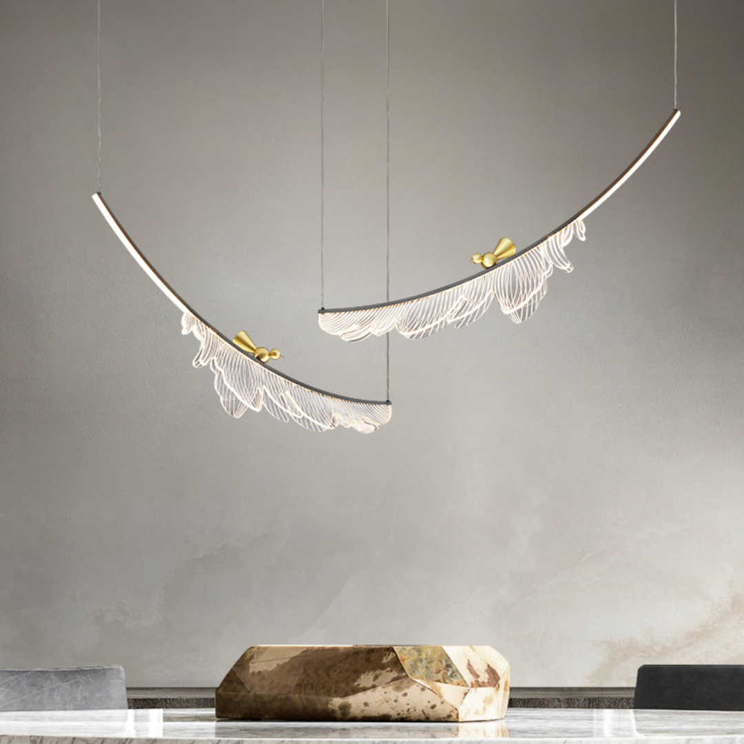 Đèn thả trần chiếc lá decor không gian phòng khách