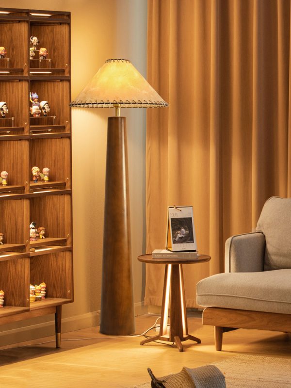 Đèn Sàn Wabi-Sabi Chao Giấy Da Gỗ Óc Chó Decor Mọi Không Gian Ánh Sáng Vàng - Hình ảnh 6