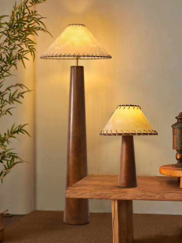 Đèn Sàn Wabi-Sabi Chao Giấy Da Gỗ Óc Chó Decor Mọi Không Gian Ánh Sáng Vàng - Hình ảnh 4