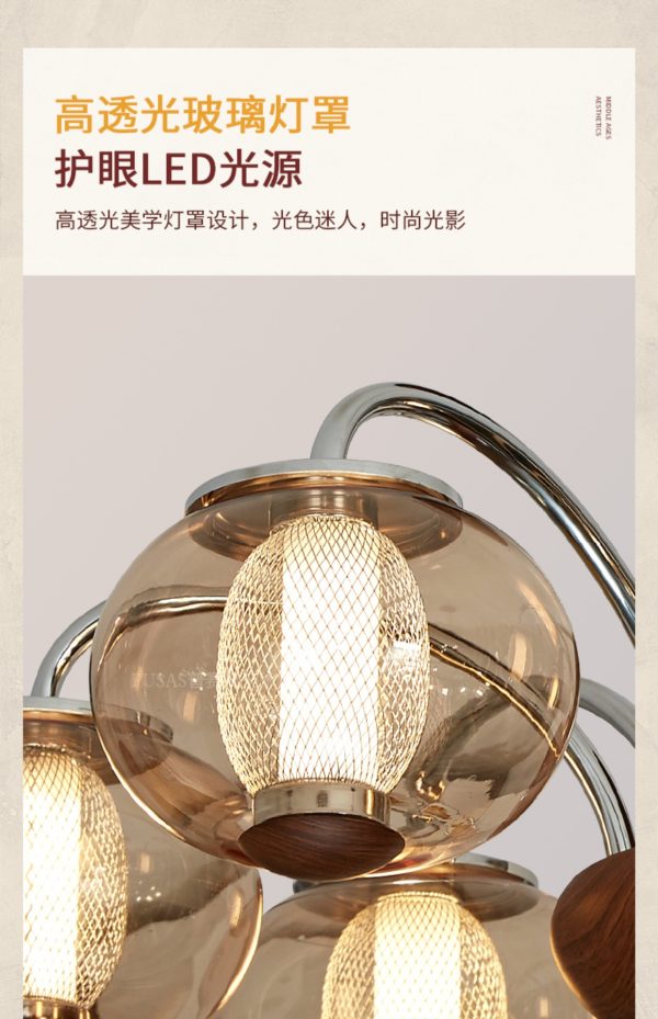 Đèn Chùm Retro Pháp Quả Óc Chó, Đèn Chùm Pháp Cổ Điển 3 Chế Độ Màu Decor Phòng Khách - Ảnh 4