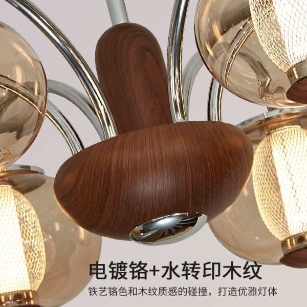 Đèn Chùm Retro Pháp Quả Óc Chó, Đèn Chùm Pháp Cổ Điển 3 Chế Độ Màu Decor Phòng Khách - Ảnh 5