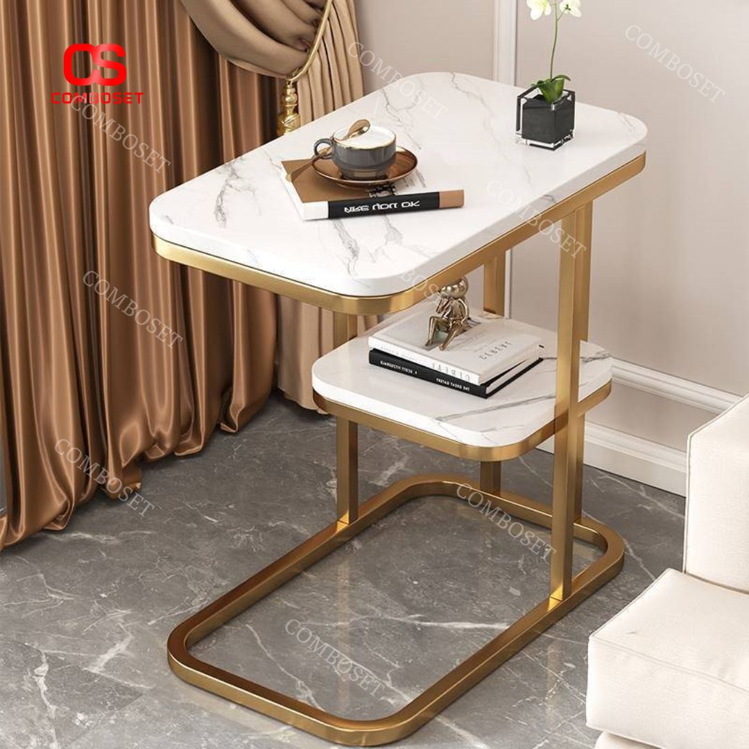Bàn trà 2 tầng mặt đá cẩm thạch thiết kế mới lạ, độc đáo
