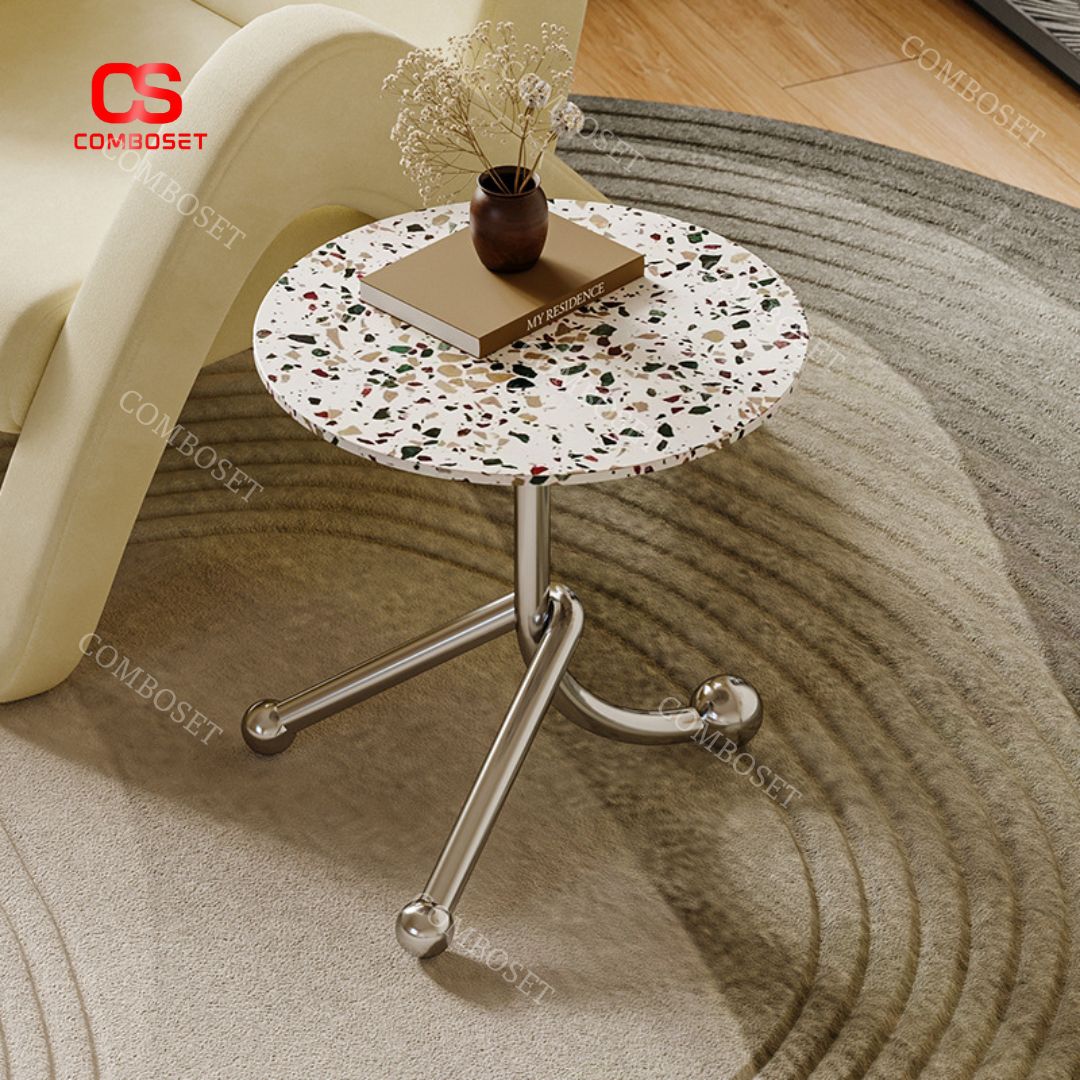 Bàn cafe mini đá terrazzo với kích thiết nhỏ, gọn