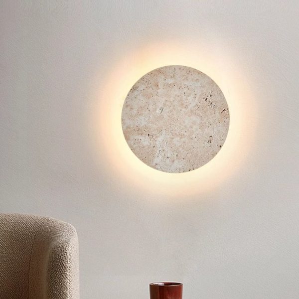Đèn Tường Hình Tròn Đá Travertine, Đèn Ốp Tường Phong Cách Wabi-Sabi Màu Vàng, Decor Nhiều Không Gian - Hình ảnh 2
