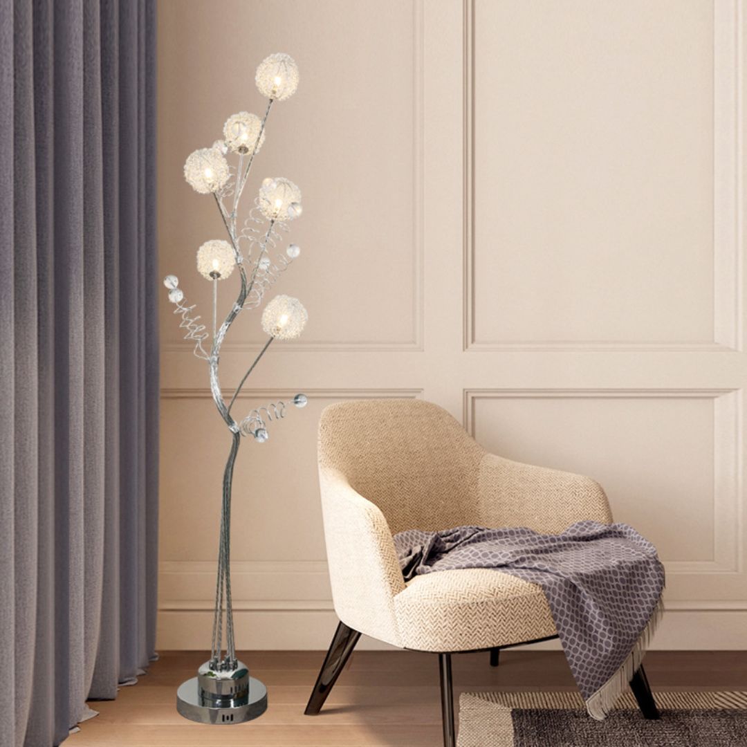 Đèn sàn 6 bóng bằng lưới nhôm decor không gian phòng khách