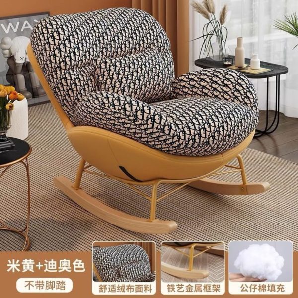 Ghế Công Thái Học Phòng Khách, Ghế Bập Bênh Chân Gỗ Có Đôn, Ghế Sofa Đọc Sách, Thư Giãn - Hình ảnh 6