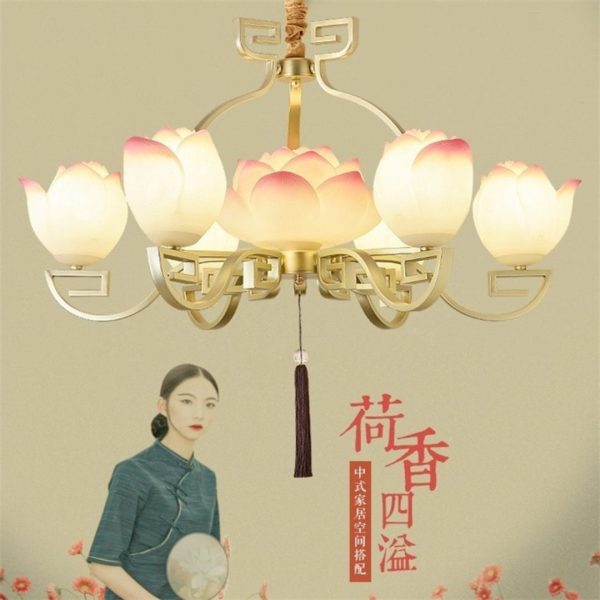 Đèn Chùm Hoa Sen Thả Trần, Đèn Thả Hoa Sen Phong Cách Trung Hoa Decor Phòng Khách/ Phòng Thiền - Hình ảnh 5