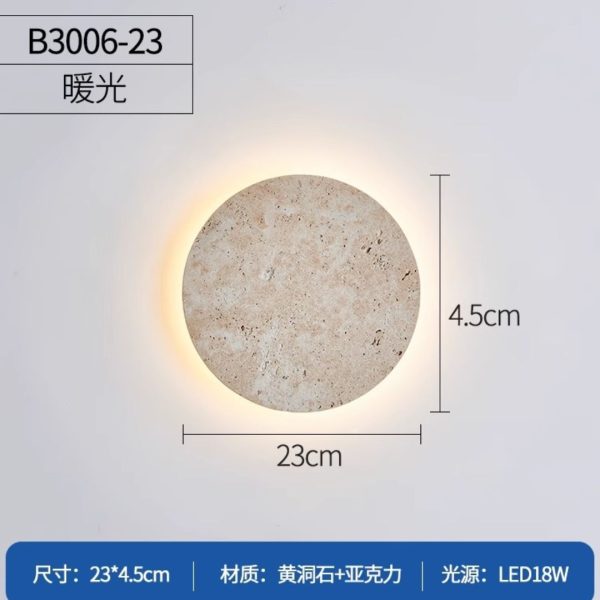 Đèn Tường Hình Tròn Đá Travertine, Đèn Ốp Tường Phong Cách Wabi-Sabi Màu Vàng, Decor Nhiều Không Gian - Hình ảnh 4