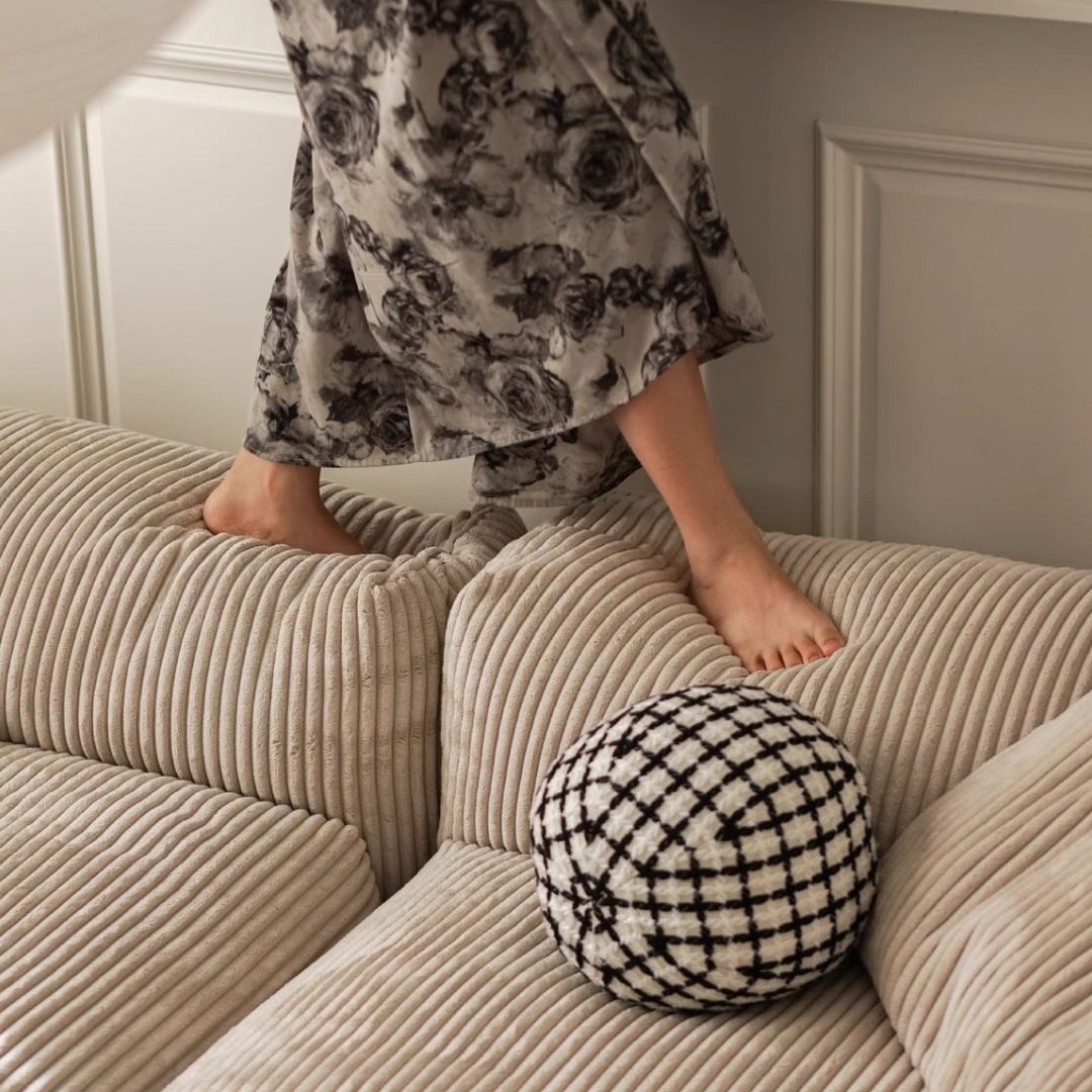 Ghế Sofa Lớn Vải Nhung Kẻ Sọc