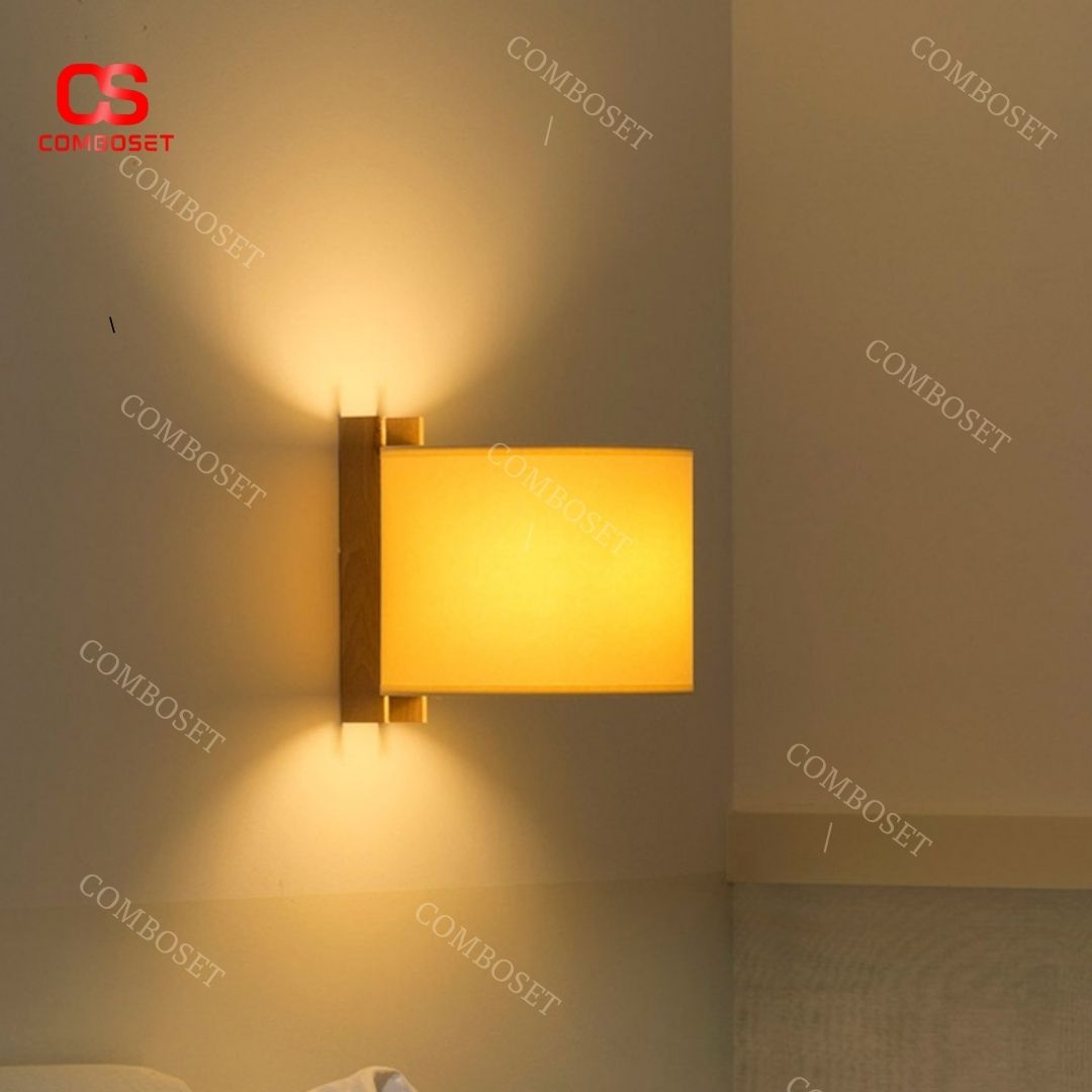 Đèn tường chao vải vách gỗ thiết kế đơn giản, cổ điển