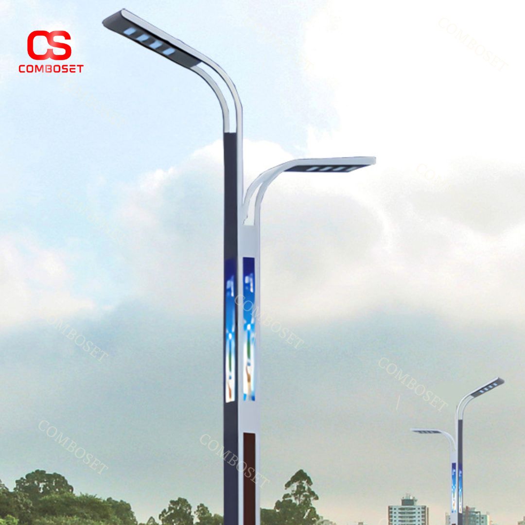 Cột đèn đôi cánh ống thép mạ kẽm với thiết kế hình đôi cánh