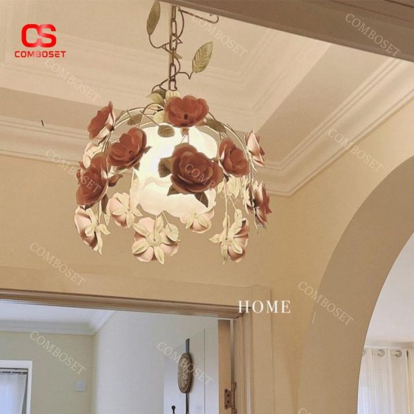 Đèn thả trần hoa hồng kiểu Pháp với thiết kế sang trọng, tinh tế